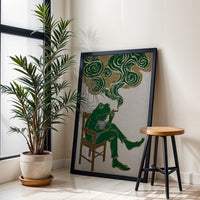 Surreal Frog Smoking Fine Print, Retro Japanese Style Décor Poster, Whimsical Animal Wall Décor, Retro Amphibian Illustration, Funky Home Decor