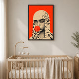 Surreal Portrait Pop Art Wall Art – Woman Blowing a Red Bubble