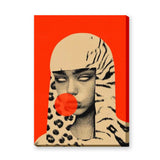 Surreal Portrait Pop Art Wall Art – Woman Blowing a Red Bubble
