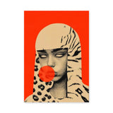 Surreal Portrait Pop Art Wall Art – Woman Blowing a Red Bubble