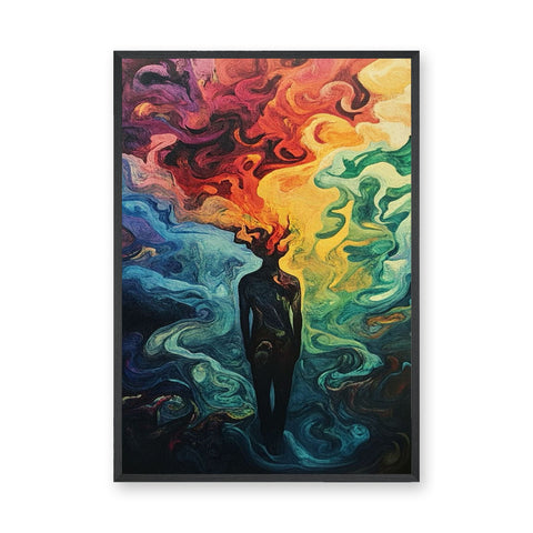 Surreal Silhouette Abstract Wall Art – Colorful Mind Swirls