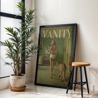 Surreal Woman with Cheetah Nostalgic Animal Art, Retro Fashion Magazine Style Wall Poster, Vanity Aesthetic Gift for Her