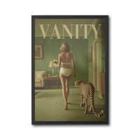 Surreal Woman with Cheetah Nostalgic Animal Art, Retro Fashion Magazine Style Wall Poster, Vanity Aesthetic Gift for Her
