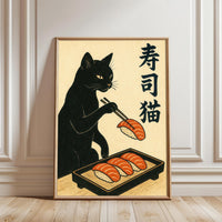 Sushi Cat Nostalgic Japanese Print | 寿司猫 Retro Wall Décor