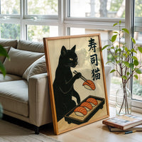 Sushi Cat Nostalgic Japanese Print | 寿司猫 Retro Wall Décor
