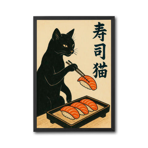 Sushi Cat Nostalgic Japanese Print | 寿司猫 Retro Wall Décor