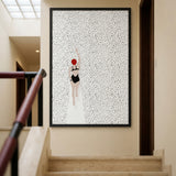Swimmer Minimalist Wall Art – Black Suit and Red Cap on Dotted White