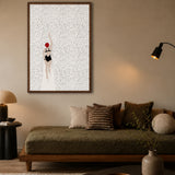 Swimmer Minimalist Wall Art – Black Suit and Red Cap on Dotted White