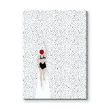 Swimmer Minimalist Wall Art – Black Suit and Red Cap on Dotted White