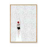 Swimmer Minimalist Wall Art – Black Suit and Red Cap on Dotted White
