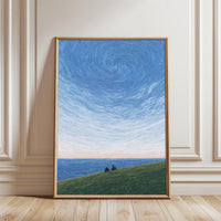 Swirling Sky Ocean Couple Wall Poster – Surreal Night Sky Decor Canvas Print
