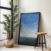 Swirling Sky Ocean Couple Wall Poster – Surreal Night Sky Decor Canvas Print