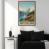Switzerland Train Vintage Wall Art – Alpine Lake Travel Poster