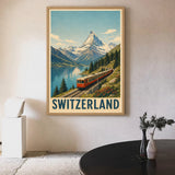 Switzerland Train Vintage Wall Art – Alpine Lake Travel Poster