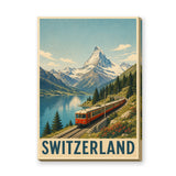 Switzerland Train Vintage Wall Art – Alpine Lake Travel Poster