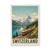 Switzerland Train Vintage Wall Art – Alpine Lake Travel Poster