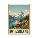 Switzerland Train Vintage Wall Art – Alpine Lake Travel Poster