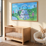 Teapot Fairy House Kids Wall Art – Whimsical Garden Fantasy