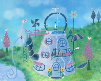 Teapot Fairy House Kids Wall Art – Whimsical Garden Fantasy
