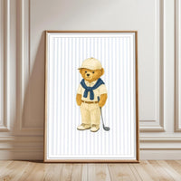 Teddy Bear Golfer Décor Poster | Cute Golf Wall Poster for Nursery or Sports Room