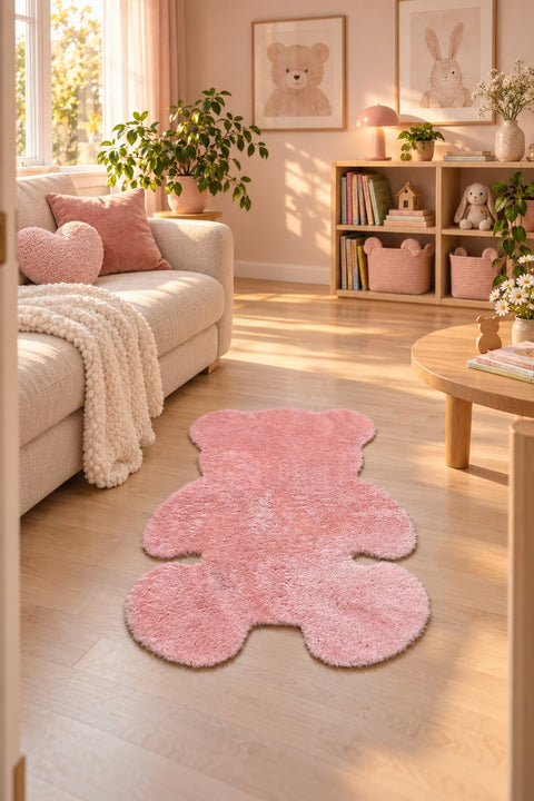 Teddy Bear Kids Plush Rug in a living room