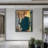 Terminator T-800 Retro Wall Art – Black Leather Movie Portrait
