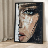 Textured Female Portrait Modern Wall Art – Abstract One-Eye Face