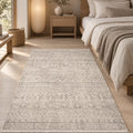 Textured Scandinavian Area Rug – Cream & Beige in a bedroom