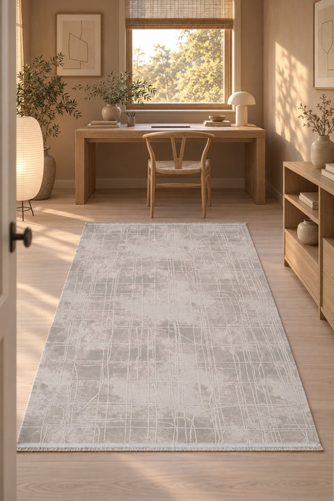 Textured Scandinavian Area Rug – Taupe & Cream in a office