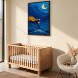 The Little Prince Kids Wall Art – Crescent Moon on a Blue Planet