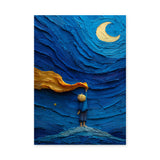 The Little Prince Kids Wall Art – Crescent Moon on a Blue Planet