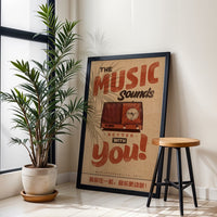 The Music Sounds Better With You Retro Radio Quote Wall Poster, Retro Wall Poster