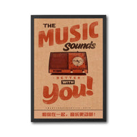 The Music Sounds Better With You Retro Radio Quote Wall Poster, Retro Wall Poster