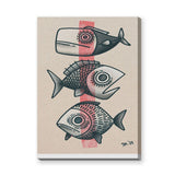 Three Fish Line-Art Wall Art – Coastal Retro Beige Ocean Print