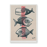 Three Fish Line-Art Wall Art – Coastal Retro Beige Ocean Print