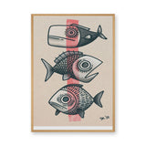 Three Fish Line-Art Wall Art – Coastal Retro Beige Ocean Print