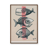 Three Fish Line-Art Wall Art – Coastal Retro Beige Ocean Print
