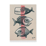 Three Fish Line-Art Wall Art – Coastal Retro Beige Ocean Print