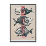Three Fish Line-Art Wall Art – Coastal Retro Beige Ocean Print