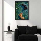 Tiger and Jaguar Surreal Wall Art – Ornate Teal Water Scene