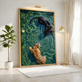 Tiger and Jaguar Surreal Wall Art – Ornate Teal Water Scene