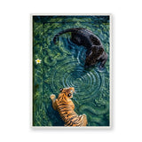 Tiger and Jaguar Surreal Wall Art – Ornate Teal Water Scene