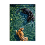 Tiger and Jaguar Surreal Wall Art – Ornate Teal Water Scene