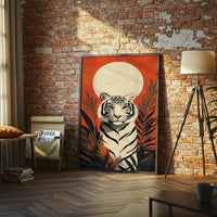 Tiger and Sun Aesthetic Home Art Wall Poster – Botanical Jungle Tiger Print