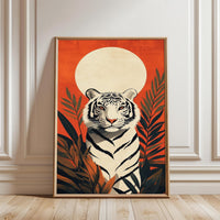 Tiger and Sun Aesthetic Home Art Wall Poster – Botanical Jungle Tiger Print