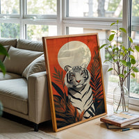 Tiger and Sun Aesthetic Home Art Wall Poster – Botanical Jungle Tiger Print