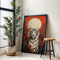 Tiger and Sun Aesthetic Home Art Wall Poster – Botanical Jungle Tiger Print