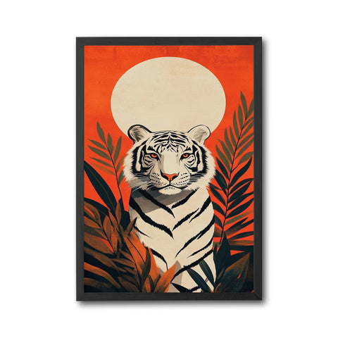 Tiger and Sun Aesthetic Home Art Wall Poster – Botanical Jungle Tiger Print