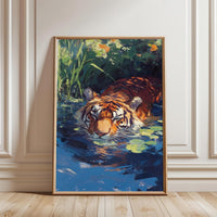 Tiger in Water Aesthetic Painting Wall Décor Print