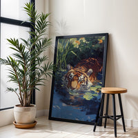 Tiger in Water Aesthetic Painting Wall Décor Print